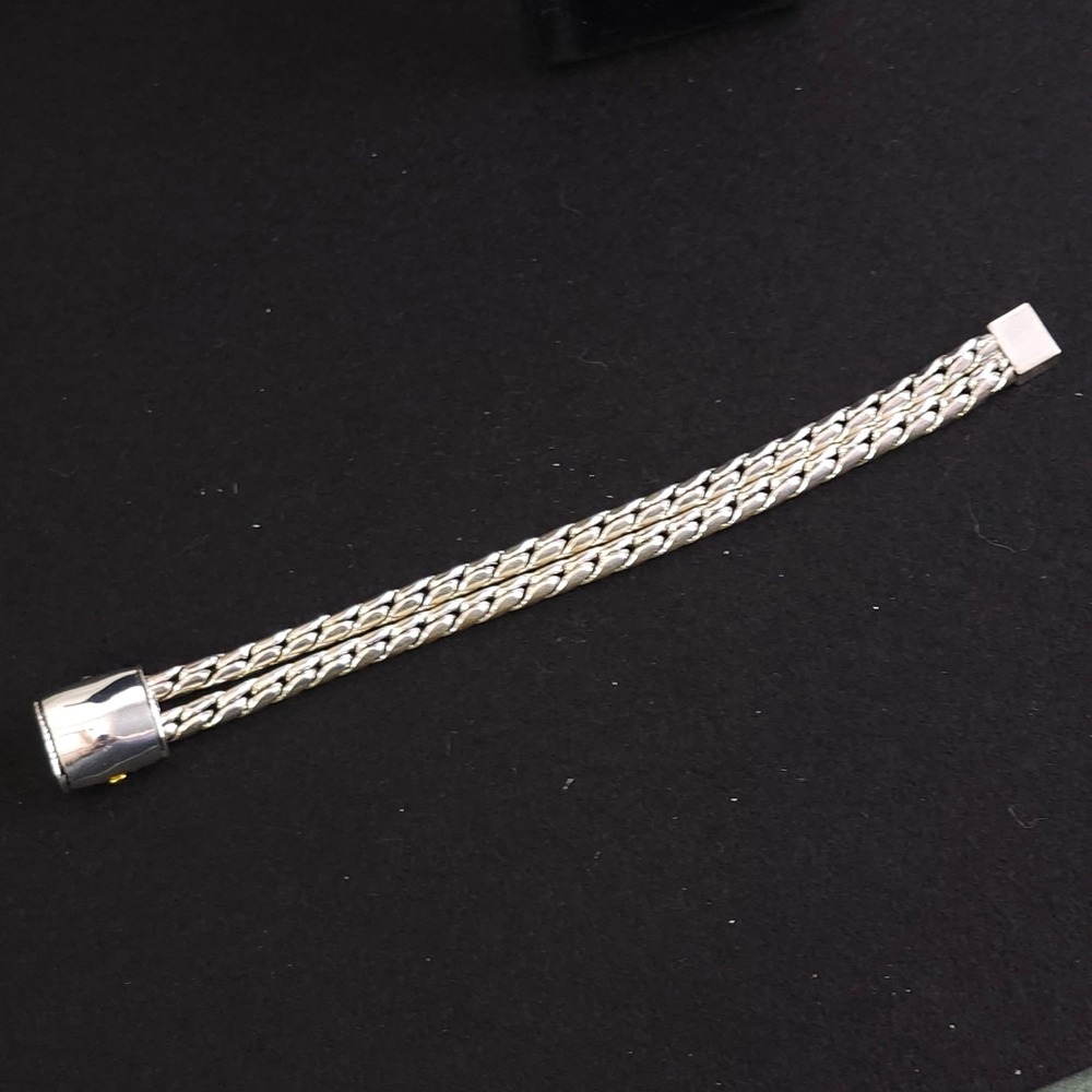 Double Chain Bracelet Magnet Closure, Multi Metal Rope Barrel Design - Picture 4 of 5
